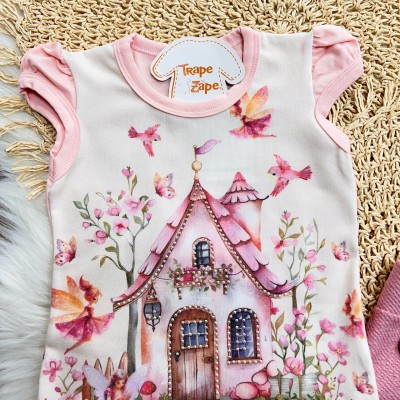 Conj. Blusa Casinha Encantada e Short em Linho - Rose